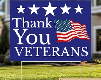 Veterans Day Yard Sign Decoration - Coroplast Happy Veterans Day Sign, Support Our Troops Thank You Veterans Yard Sign with Metal H-Stake