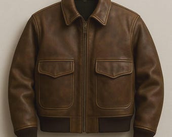 Vintage 90s Brown Leather Bomber Jacket, Distressed Moto Biker