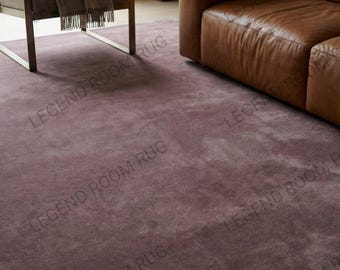 Mauve Wool Rug, Solid Minimalist Area Rug, Handmade Tufted Modern Rug, Scandinavian Japandi Living Room Rug, Dusty Plum Bedroom Decor Rug