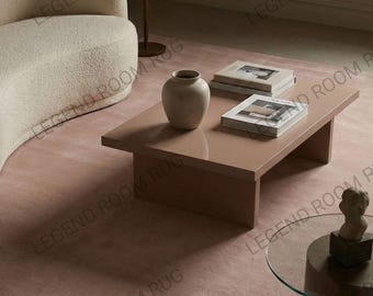 Modern Solid Blush Pink Wool Rug – Minimalist Hand Tufted Dusty Rose Area Rug for Living Room Bedroom Nursery Soft Neutral Decor