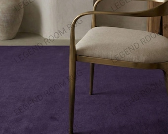 Modern Solid Purple Wool Area Rug – Hand Tufted Deep Plum Minimalist Rug for Living Room Bedroom Elegant Home Decor