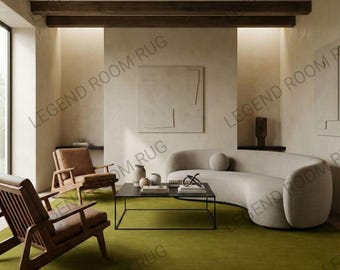Hand Tufted 100% Wool Solid Olive Green Area Rug – Minimalist Modern Rectangular Designer Rug for Living Room and Bedroom