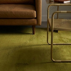 Hand Tufted 100% Wool Solid Olive Green Area Rug – Minimalist Modern Rectangular Designer Rug for Living Room and Bedroom