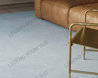 Hand Tufted Sky Blue Wool Rug Solid Minimalist Area Rug Modern Living Room Rug Handmade Plain Wool Rug Contemporary Neutral Home Decor
