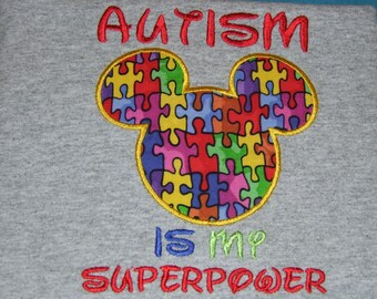 Autism Awareness Mouse head Applique Childrens Kids Infant Toddler shirt