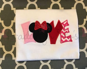 Valentine's Day Love Miss Mouse head personalized applique Adult and Plus Size shirt