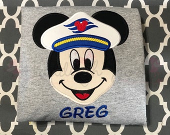 Cruise Captain Mr Mouse Head personalized applique Childrens Kids Infant Toddler shirt