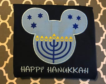 Menorah Hanukkah Mr Mouse head personalized applique Adult and Plus Size shirt