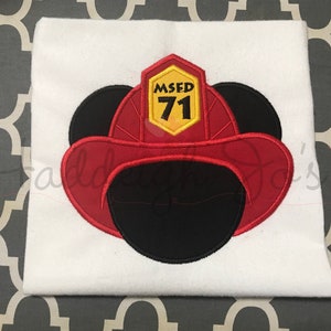 Firefighter Mr  Mouse head personalized applique Childrens Kids Infant Toddler shirt