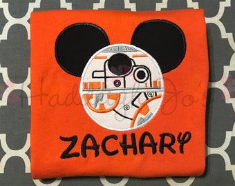 BB8 Mouse head personalized applique childrens kids toddler shirt