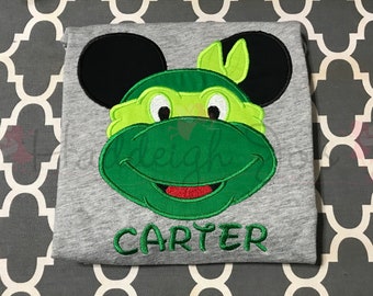 Turtle Mouse Head personalized applique Childrens Kids Infant Toddler shirt