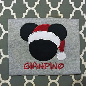 Christmas Santa Mr  Mouse head personalized applique Adult and Plus Size shirt