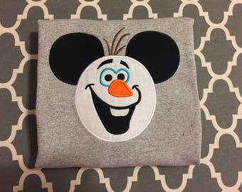 Olaf snowman mouse head personalized Childrens Kids Infant Toddler applique shirt