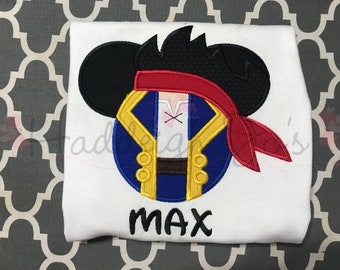 Pirate Jake Mr Mouse head personalized applique Childrens Kids Infant Toddler shirt