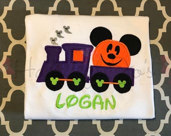Halloween Pumpkin Train Mouse head personalized applique Childrens Kids Toddler shirt
