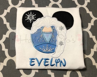 Ice Queen Elsa Miss Mouse Head Personalized Applique Childrens Kids Infant Toddler Shirt