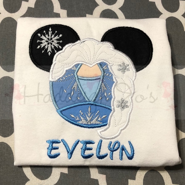 Ice Queen Elsa Miss Mouse Head Personalized Applique Childrens Kids Infant Toddler Shirt