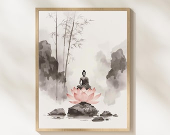 Buddha Wall Art with Lotus Flower, Zen Meditation Decor