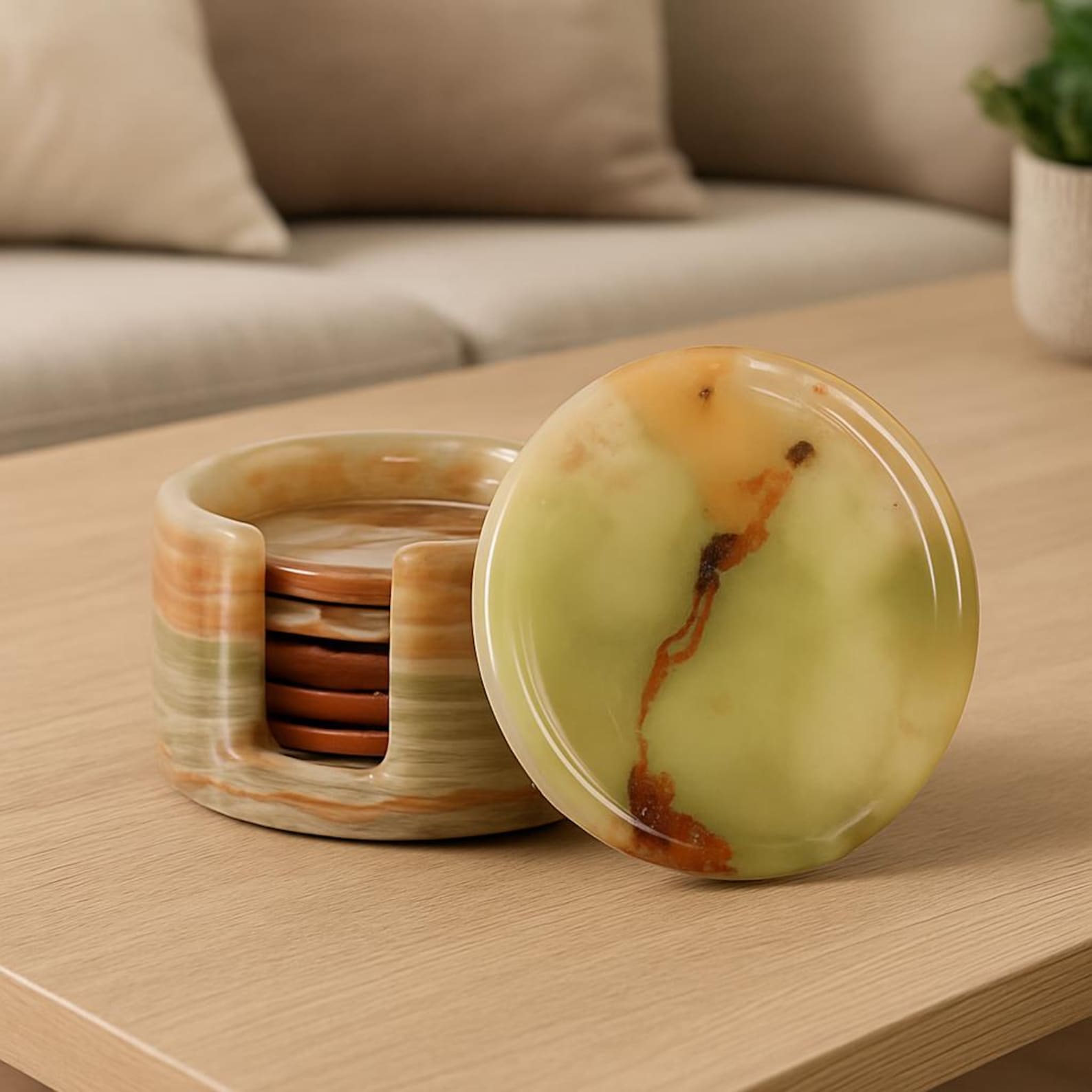 Handmade White Marble Coaster Set of 6