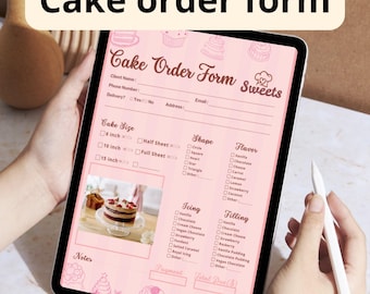 Plantilla editable de formulario de pedido de pastel / Hoja de pedido de mostrador de panadería / Formulario de pastel personalizado en tienda (Canva)
