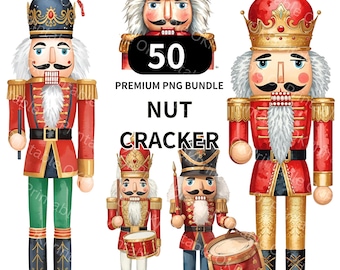 Imágenes prediseñadas de Cascanueces navideños vintage / Paquete PNG de Cascanueces en acuarela / Arte clásico de soldados de juguete / Scrapbooking y sublimación navideños / 50