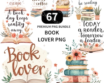 Bookish Quotes Clipart PNG, Book Lover Quote Bundle, Reading Sublimation Art, Stickers and T Shirt Designs, 50 PNG