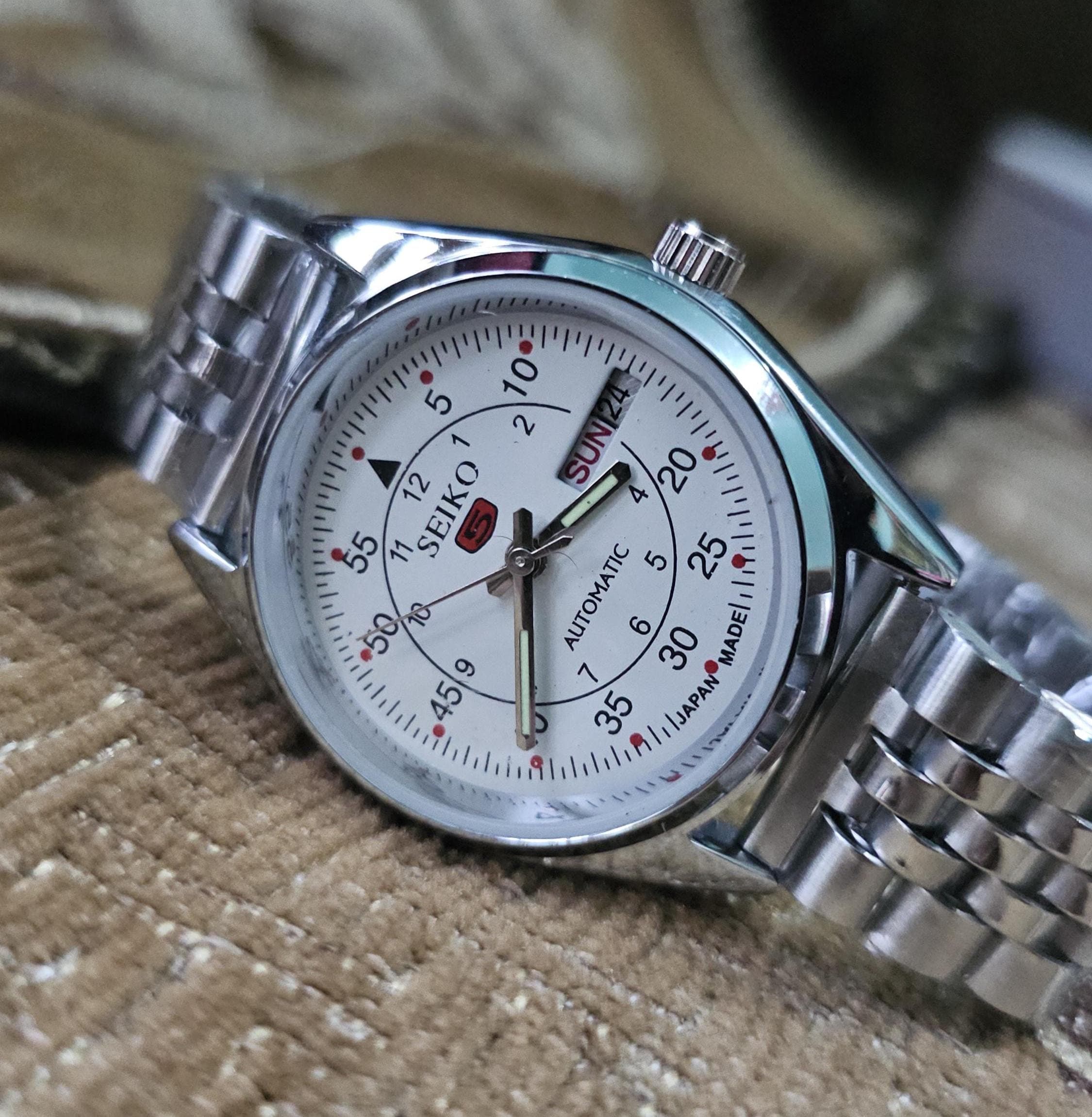 Seiko 5 White Dial Leather Strap - Etsy