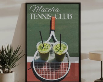 抹茶テニスクラブポスター｜ヴィンテージテニスウォールアート｜おしゃれな抹茶プリント｜レトロスポーツデコレーション｜プレッピーカントリークラブアート｜テニスギフト