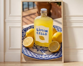 Limoncello Poster | Italian Kitchen Wall Art | Lemon Aesthetic Print | Amalfi Coast Decor | Cocktail Bar Art | Mediterranean Foodie Gift