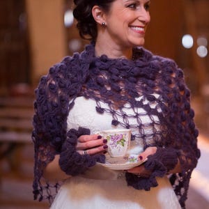 Handmade Crochet Wedding Shawl: Purple Lace Bridal Bolero