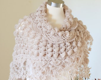 Wedding Crochet Shawl, Beige Shawl, Bridal Cape, Wedding Cape, Bridal Wrap, Bridal Bolero,Wedding Shawl,Bridal Shawl,Romantic Wedding