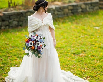 Handmade Wool Blend Bridal Shawl: Wedding Bolero Wrap