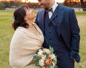 Handmade Wedding Shawl: Bridal Cover-Up with Wool Blend
