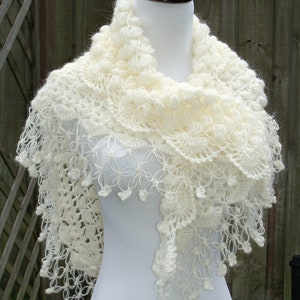 Crochet Wedding Shawl: Ivory Bridal Capelet, Winter Cover-Up