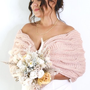 Pink Bridal Shawl: Hand-Knit Mohair Wedding Capelet