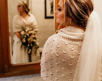 Hand Knitted Bridal Shawl: Wool Blend Wedding Wrap