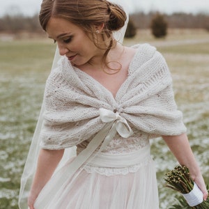 Winter Wedding Shawl: Mohair Bridal Wrap with Ribbon