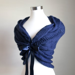 Dark Blue Bridal Shawl: Handknit Mohair Wedding Wrap