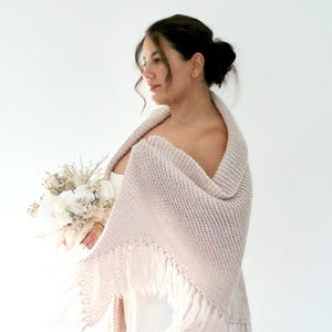 Hand-Knit Blush Mohair Bridal Shawl: Elegant Wedding Wrap