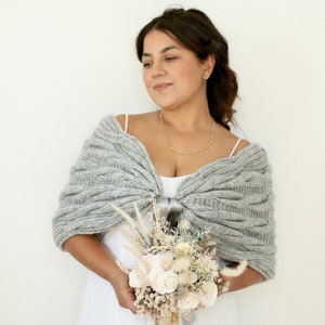 Braided Knit Bridal Shawl: Light Gray Wedding Wrap