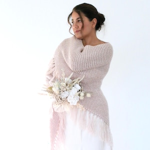 Hand-Knit Blush Mohair Bridal Shawl: Rose Gold Wedding Wrap