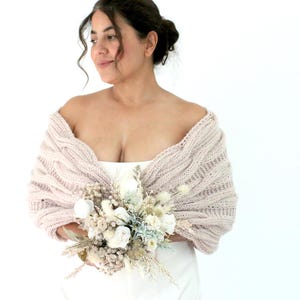 Hand-Knit Blush Bridal Shawl: Mohair Wedding Wrap