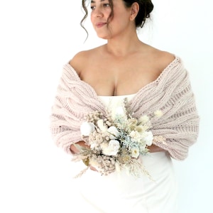 Hand-Knit Mohair Bridal Shawl: Pale Blush Wedding Wrap
