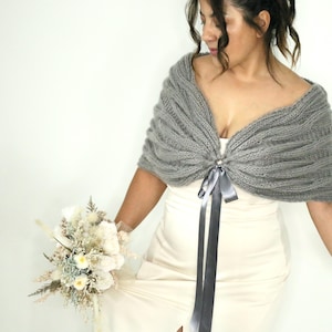 Gray Mohair Wedding Shawl: Hand-Knitted Bridal Wrap