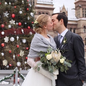 Gray Mohair Wedding Shawl: Bridal Knit Wrap