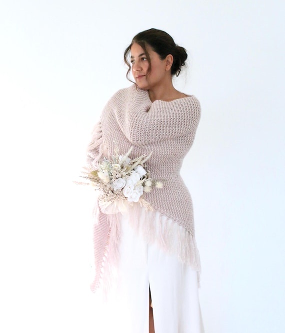 Shrug Blush Evening Wrap Blush Pink Bridal Shawl, Rose Gold Pink