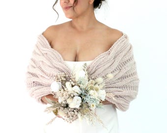 Hand-Knit Blush Bridal Shawl: Mohair Wedding Wrap