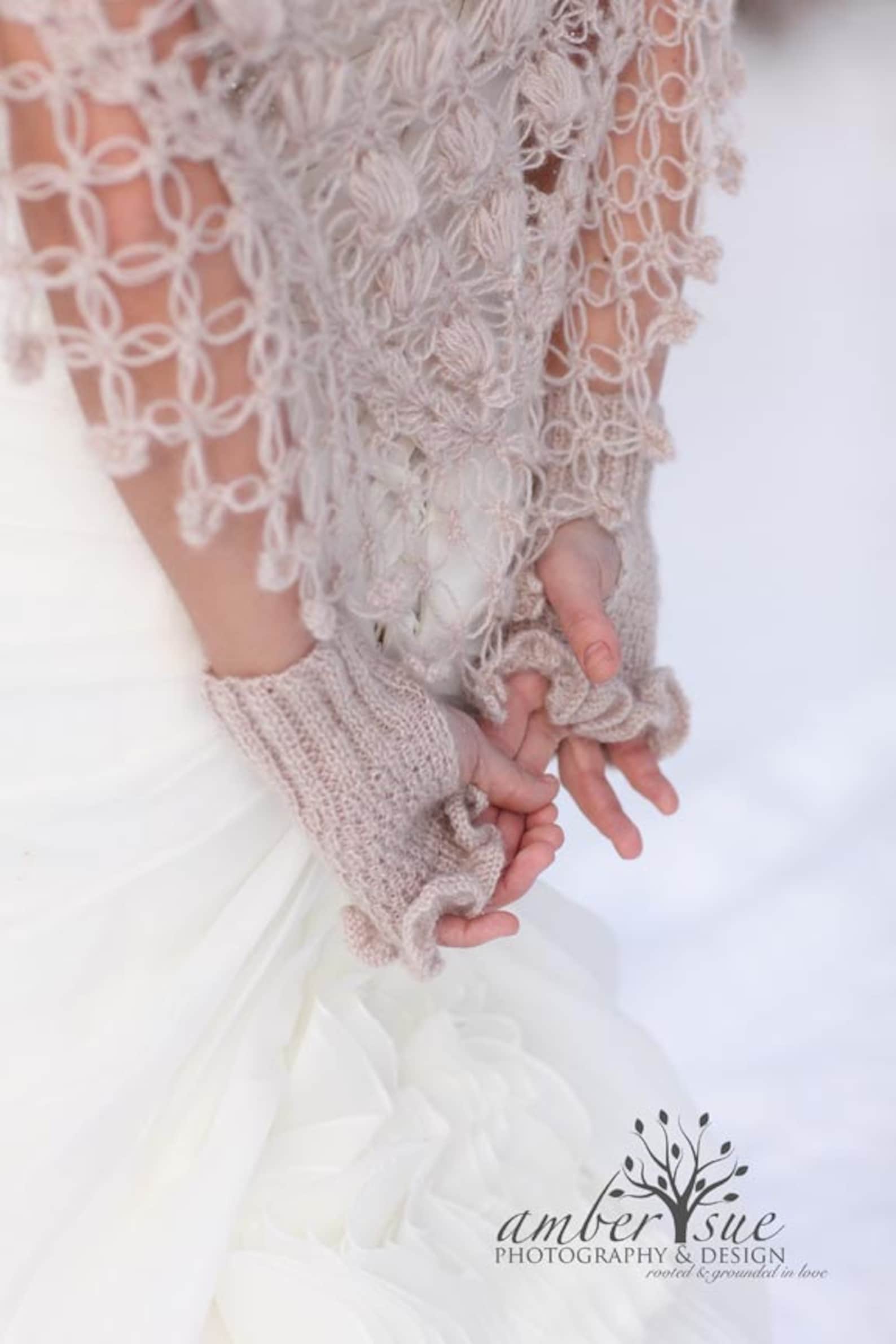 Bridal Gloves, Fingerless Mittens, Ivory Gloves