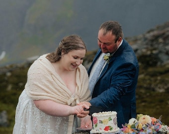 Handgjord champagnefärgad mohair brudsjal: Bröllopsbolero
