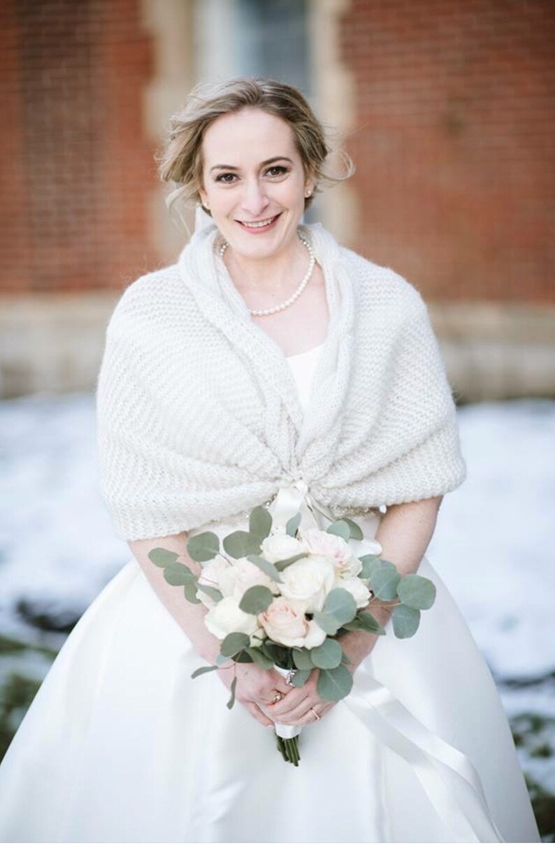 Wedding Shawl, Bridal Shawl,Wedding Cape, White Shawl, Hand Knit Shawl, White Capelet, Wedding Capelet, Bridesmaid Scarf, Bridal Cape, Stole image 4